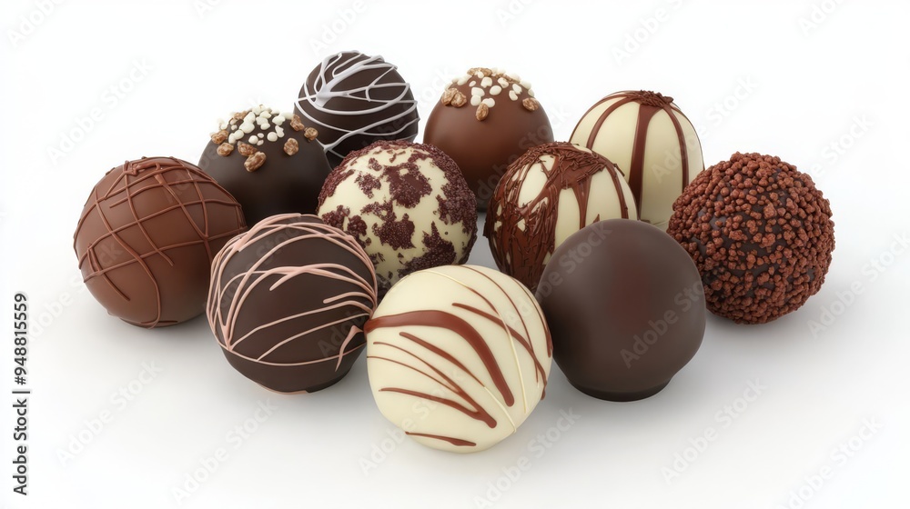 A delicious assortment of gourmet chocolate truffles in various flavors and designs, perfect for a sweet gift or indulgence. A delicious assortment of gourmet chocolate truffles in various flavors and designs, perfect for a sweet gift or indulgence.