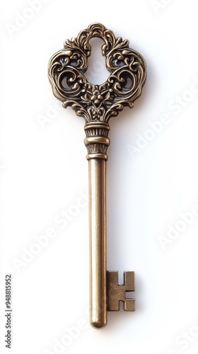 Wallpaper Mural Intricate Brass KeyDetailed Engravings on White Background Creating Depth and Shadow Torontodigital.ca