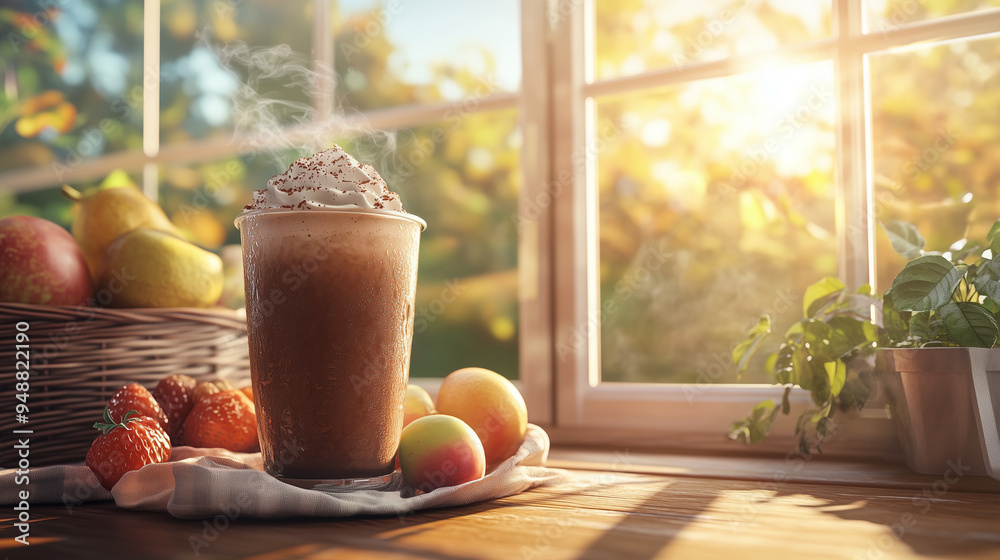 Hot Mocha Frappuccino with Whipped Cream by Sunlit Kitchen Window Hot Mocha Frappuccino with Whipped Cream by Sunlit Kitchen Window