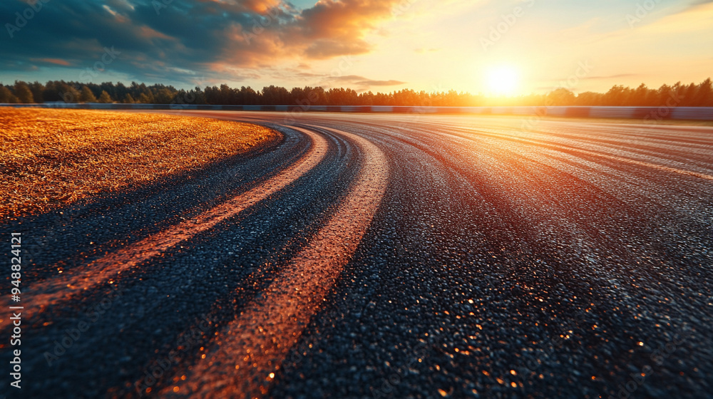 Fototapeta premium tire marks on a race track, showcasing the dynamic motion and power of high-speed driving