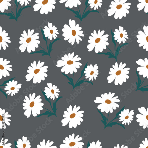 cream vector stock small flowers with green leaves pattern on green background