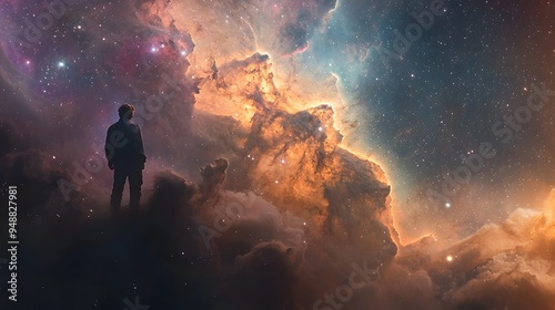 Man Gazing at the Cosmic Nebula
