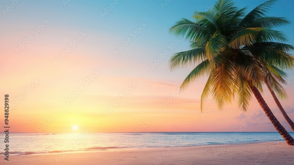 Breathtaking Tropical Beach Scene with Swaying Palm Trees and Mesmerizing Sunset Breathtaking Tropical Beach Scene with Swaying Palm Trees and Mesmerizing Sunset