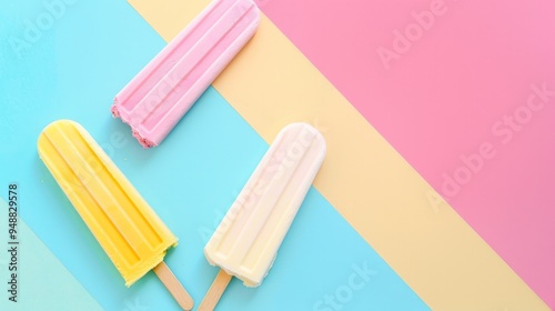 Ice cream sticks on pastel colors background 