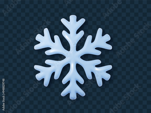 Blue snowflake isolated. Christmas pastel shiny decoration vector 3d realistic