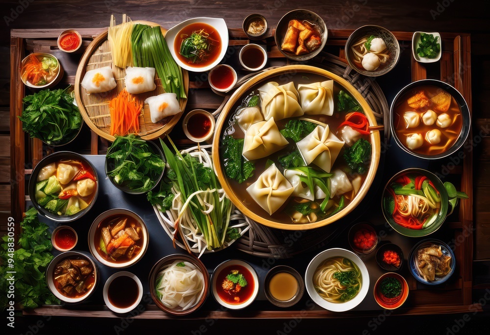 vibrant display diverse chinese dishes featuring dynamic array colors textures inviting presentation, appetizers, banquet, beef, bowls, chicken vibrant display diverse chinese dishes featuring dynamic array colors textures inviting presentation, appetizers, banquet, beef, bowls, chicken