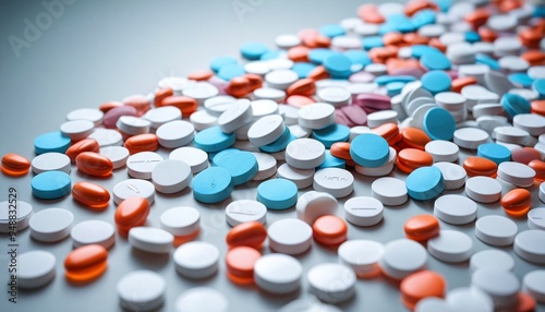 An image of pharmaceutical tablets being sorted into different piles based on their type and dosage, emphasizing the organization and classification of medications, Generative AI