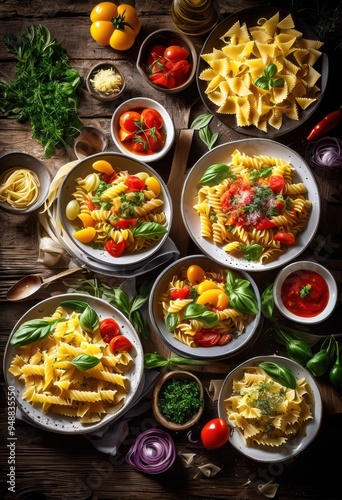 colorful flavorful pasta dishes showcasing zesty sauces rich textures delightful culinary experience, colors, flavors, ingredients, vegetables, cheese