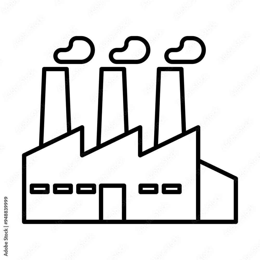 Industrial factory building icon symbol. Outline vector illustration Industrial factory building icon symbol. Outline vector illustration