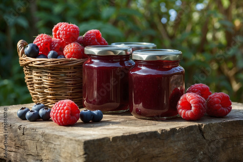 Wallpaper Mural Table in a Countryside Home Displaying Jars of Jam and a Basket of Fresh Berries Torontodigital.ca