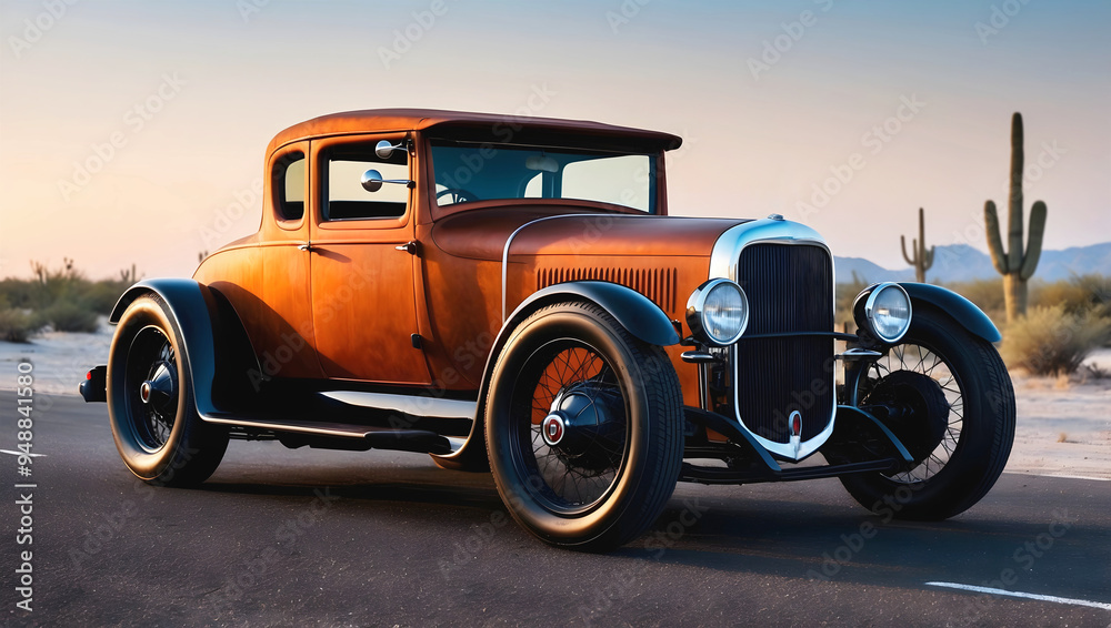 Beautiful unique rusty brown vintage hot rod car, automotive background, tuning template, wallpaper, auto transport