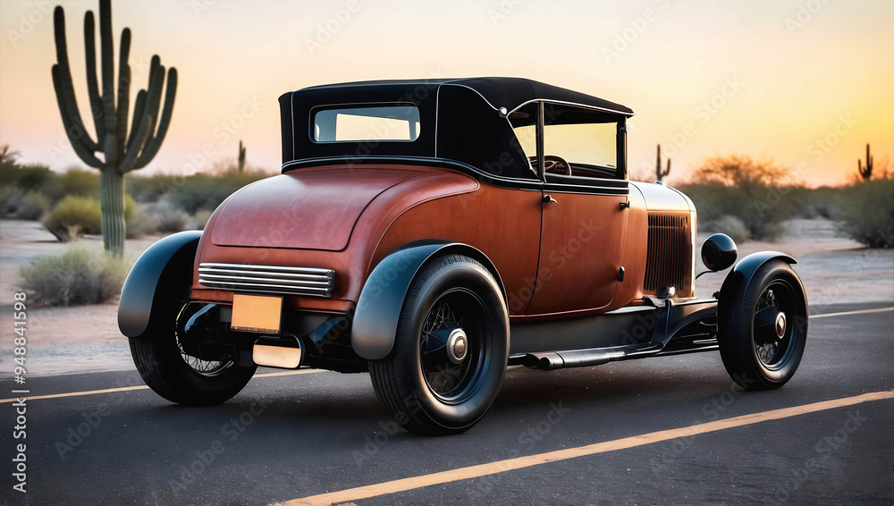 Beautiful unique rusty brown vintage hot rod car, automotive background, tuning template, wallpaper, auto transport