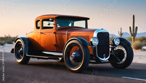 Obraz na płótnie Beautiful unique rusty brown vintage hot rod car, automotive background, tuning template, wallpaper, auto transport w salonie