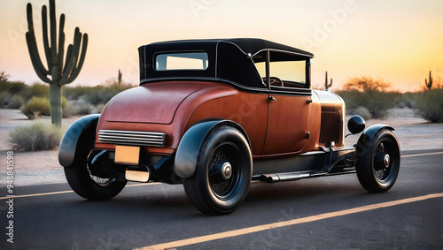 Obraz na płótnie Beautiful unique rusty brown vintage hot rod car, automotive background, tuning template, wallpaper, auto transport w salonie