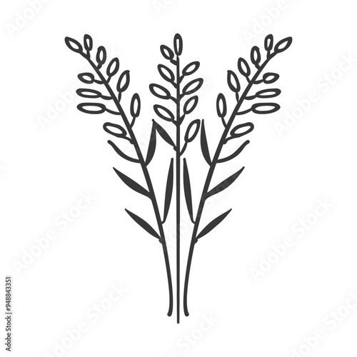 Three stylized branches with rounded leaves