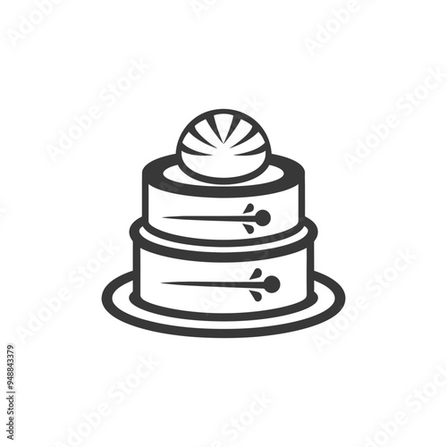 Three Tiered Cake with Circular Top Decoration and Arrows