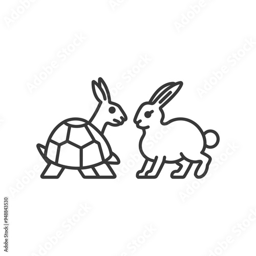 Tortoise and Hare Facing Each Other in Outline Style