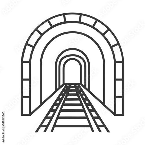 Train Tracks Leading Into a Tunnel with Multiple Arches