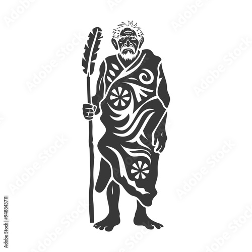 Tribal Shaman with Staff and Ornate Robe