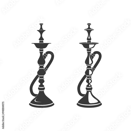Two Black and White Silhouettes of Hookah Pipes