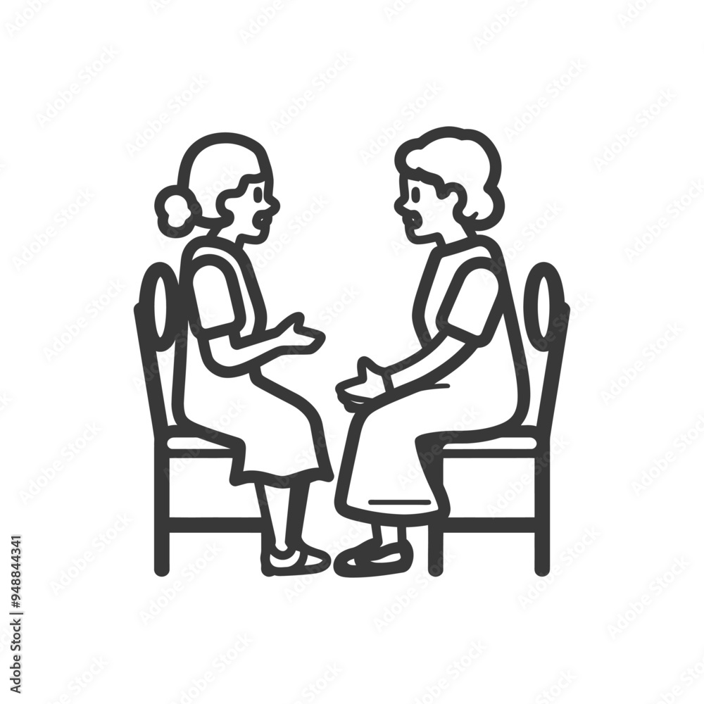 Two Elderly Women Sitting on Chairs and Talking Two Elderly Women Sitting on Chairs and Talking