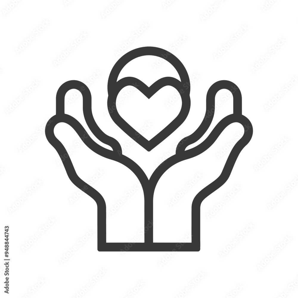 Two hands holding a heart icon
