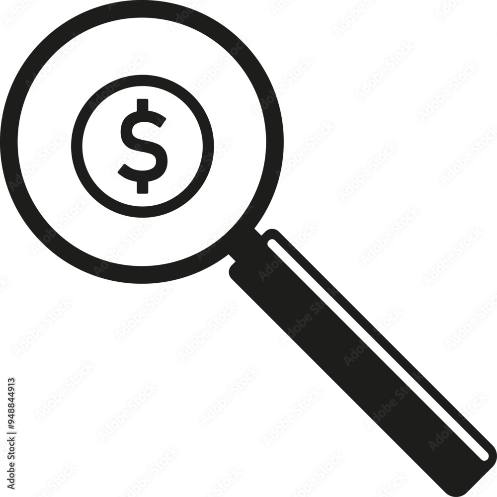 Magnifying glass with dollar sign. Vector. Flat design. Magnifying glass with dollar sign. Vector. Flat design.