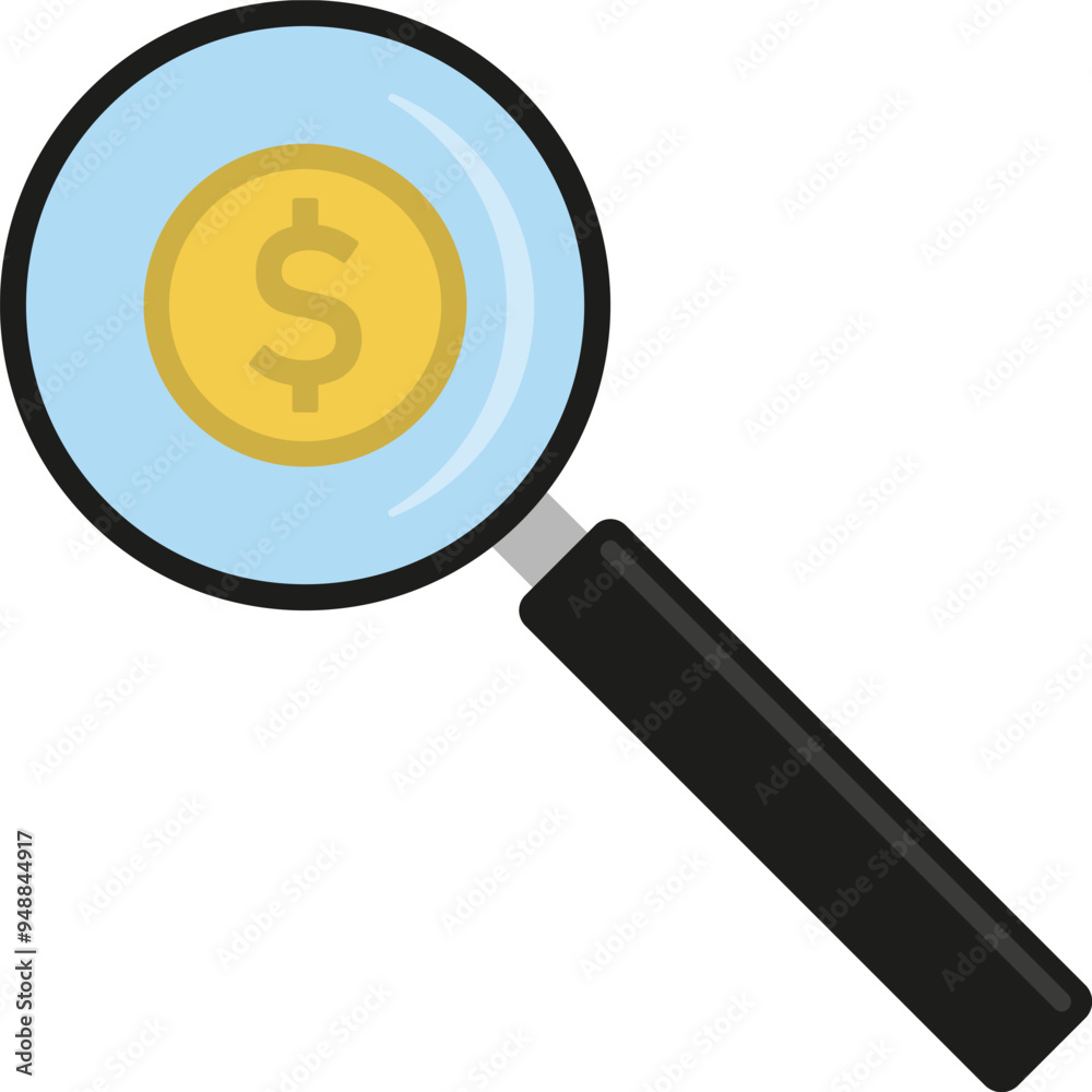 Magnifying glass with golden dollar sign. Vector illustration. Magnifying glass with golden dollar sign. Vector illustration.