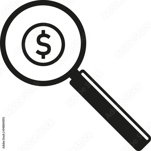 Magnifying glass with dollar sign. Vector. Flat design.	
