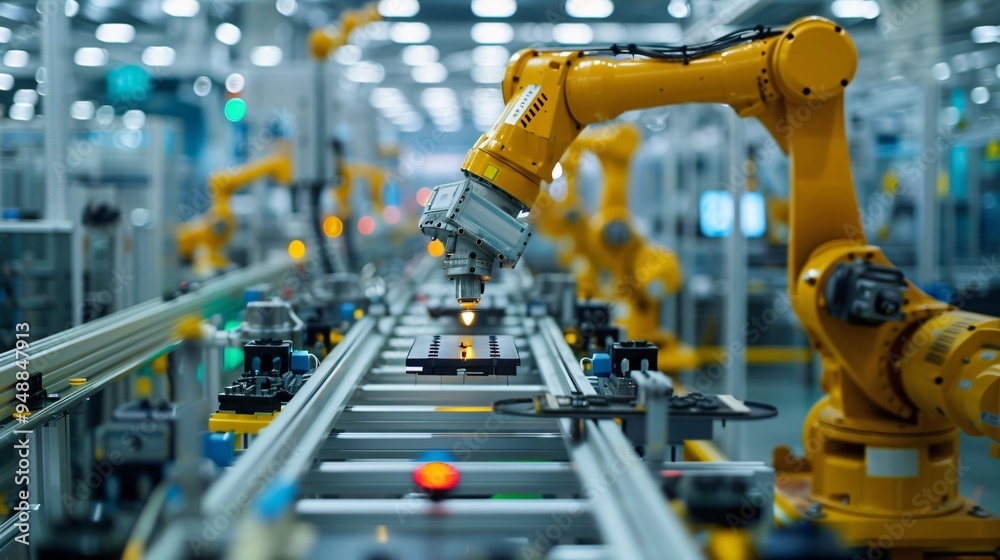Manufacturing line with robotic arms Manufacturing line with robotic arms