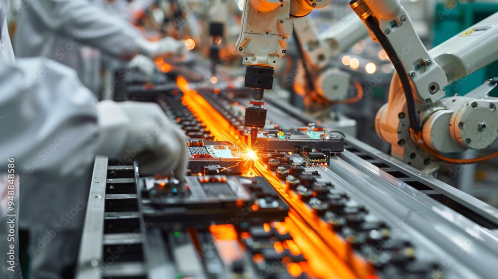 Fototapeta premium manufacturing line with robotic arms