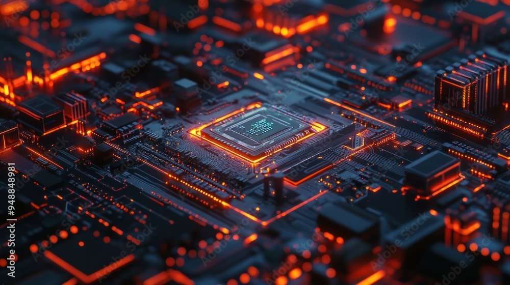 Glowing Circuit Board with a Central Processor Glowing Circuit Board with a Central Processor