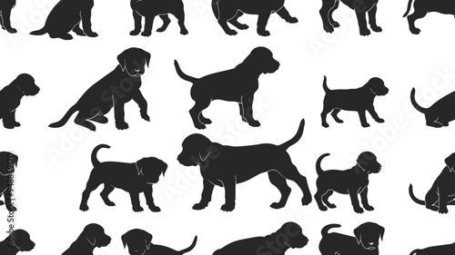 A collection of playful dog silhouettes, perfect for representing the joy and companionship of pets.