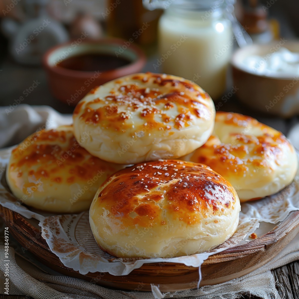 Freshly Baked Savory Breads on Wooden Platter Freshly Baked Savory Breads on Wooden Platter