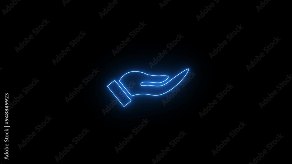 neon hand icon animation on black background . neon hand icon animation on black background .