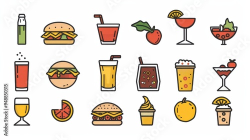 Vibrant Collection of Food and Drinks Illustrations