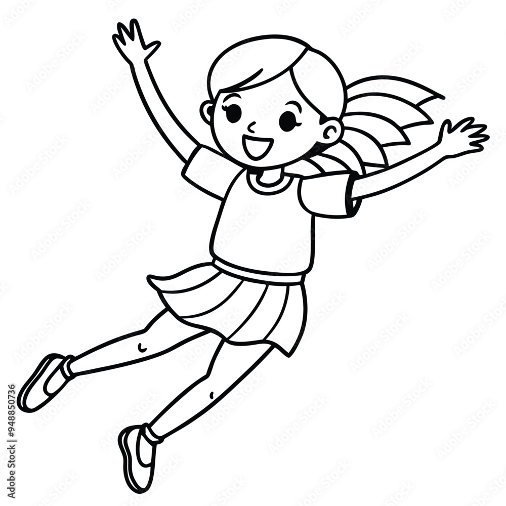 Obraz premium Jumping Girl Cartoon Vector Illustration , Character Vector Design png