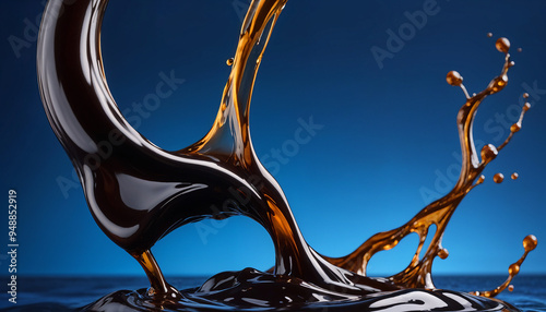 Obraz na płótnie Flowing splash thick molasses on a deep blue backdrop on a dark background
w salonie