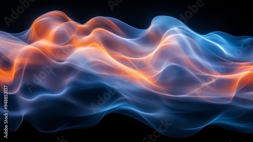 Wallpaper Mural Image features dynamic, flowing waves of orange and blue light against a dark background, creating a mesmerizing abstract effect Torontodigital.ca