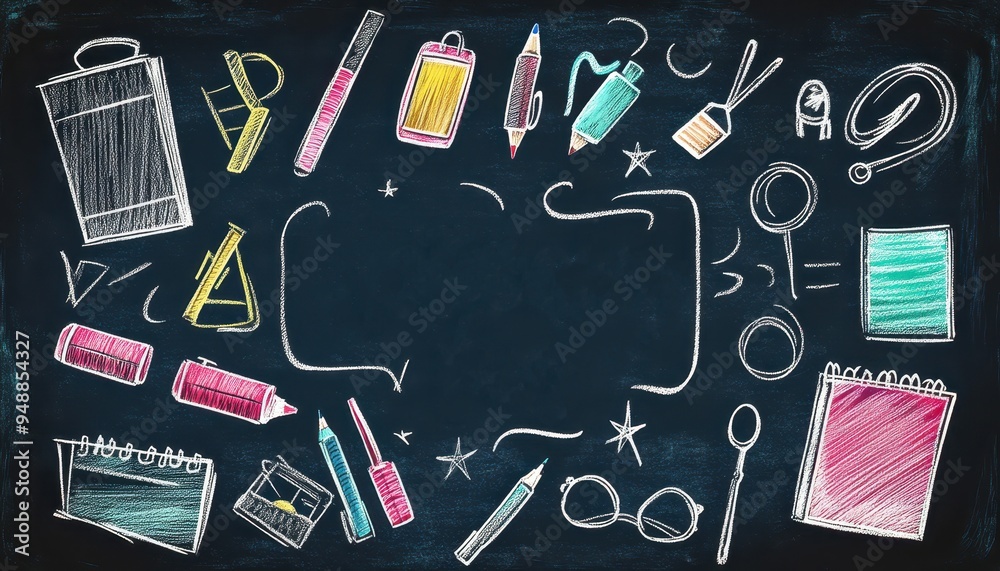 Empowering Back-to-School Blackboard Poster with Motivational Quote and Chalk Drawings of Educational Supplies Empowering Back-to-School Blackboard Poster with Motivational Quote and Chalk Drawings of Educational Supplies