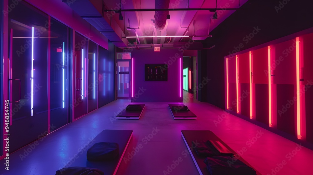 Neon Lights in a Modern Fitness Studio Neon Lights in a Modern Fitness Studio
