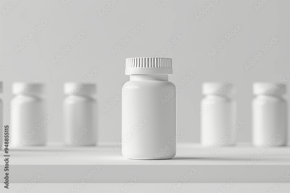 Set of White pill bottle mockup on isolate white background Set of White pill bottle mockup on isolate white background