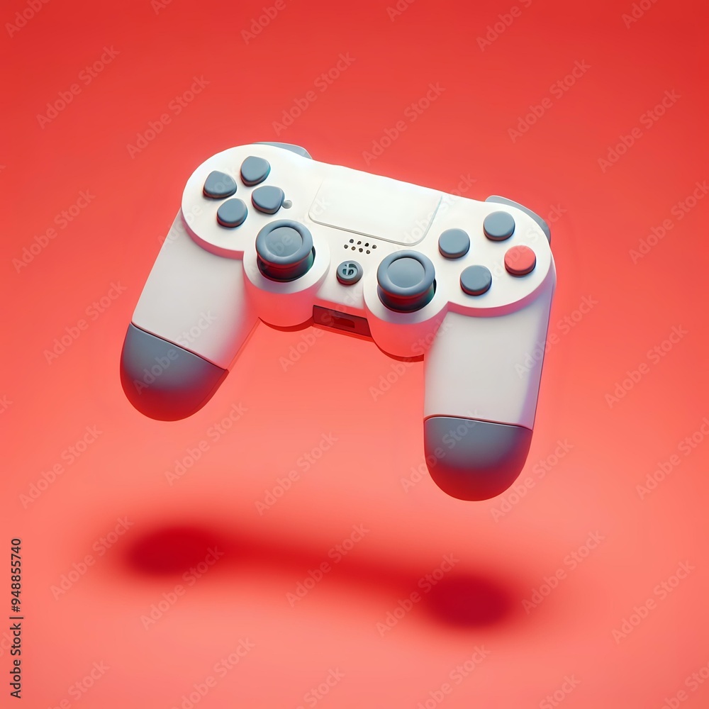 A floating gaming controller against a vibrant red backdrop highlights the modern gaming experience in a captivating visual A floating gaming controller against a vibrant red backdrop highlights the modern gaming experience in a captivating visual