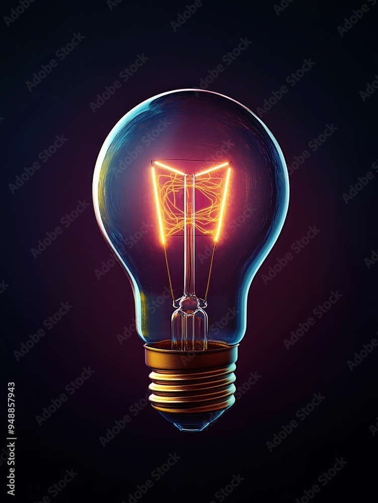 Illuminated Light Bulb with Vibrant Colors on Dark Background Illuminated Light Bulb with Vibrant Colors on Dark Background