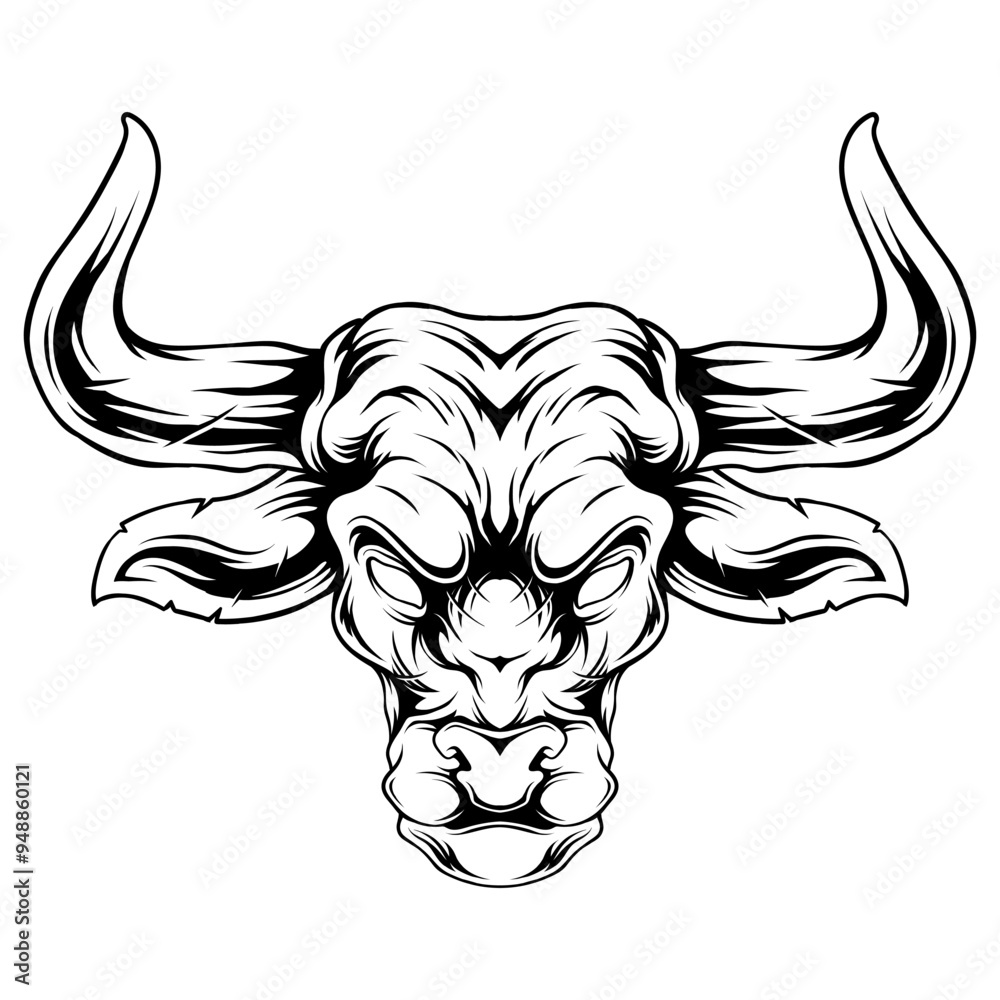 Obraz premium Head Bull Black White Vector