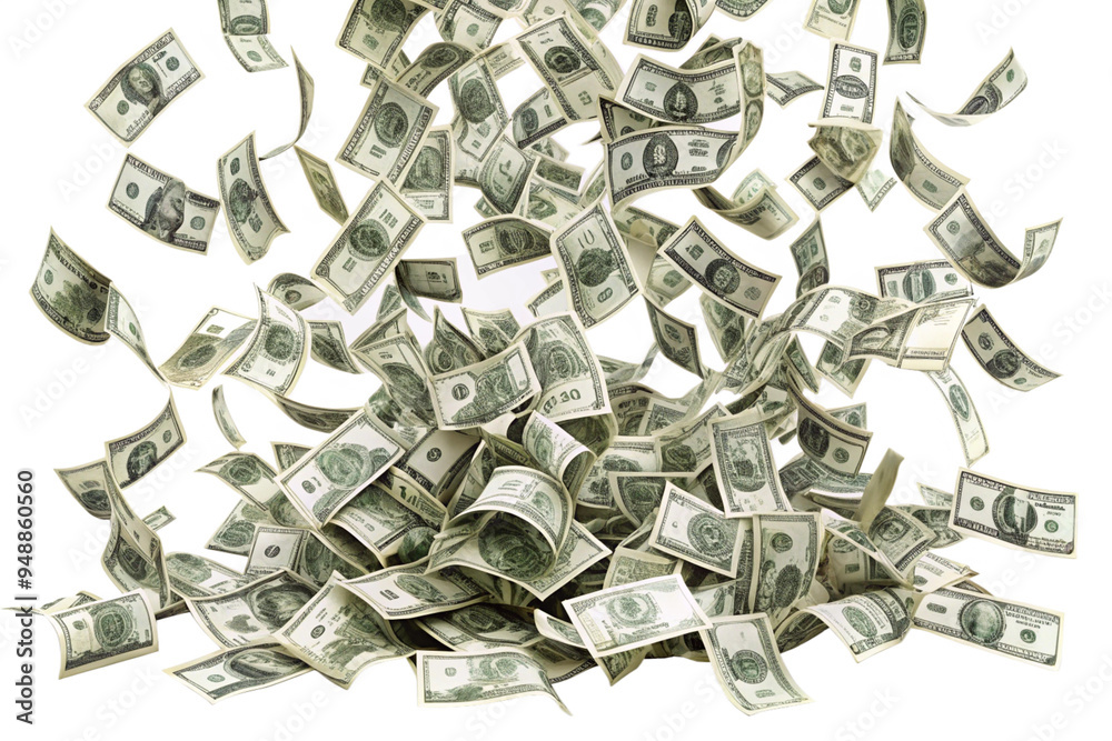 Money scattered on the desk. Money, US dollar bills background. Photography for Finance and Economy concepts. isolated on a white background Money scattered on the desk. Money, US dollar bills background. Photography for Finance and Economy concepts. isolated on a white background