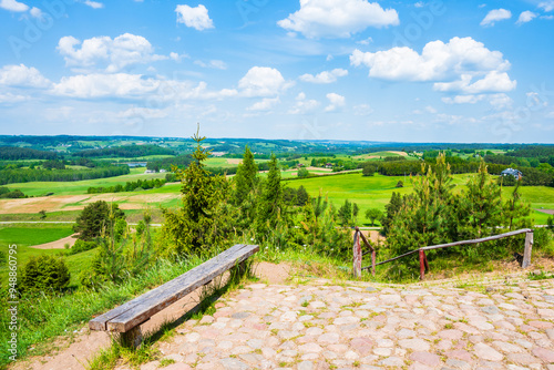 Bench on top of Cisowa Gora viewpoint, highest peak of the region, Suwalski Landscape Park, Podlasie, Poland photo