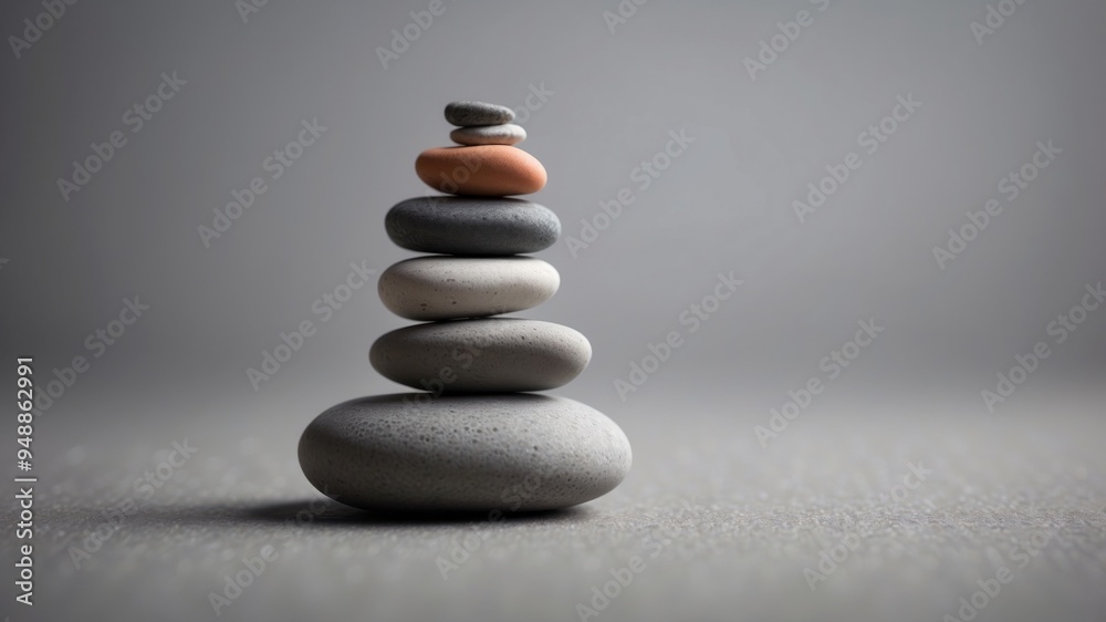 Pebble stone stack on light gray background.