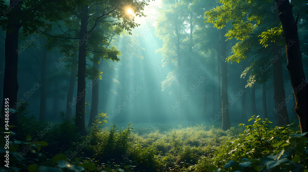 Enchanted Forest Pathway in Misty Morning Light Enchanted Forest Pathway in Misty Morning Light
