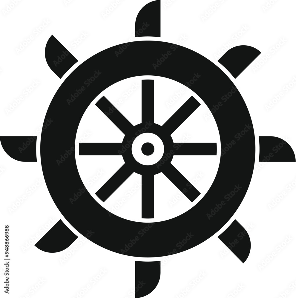 Black simple style icon of a ship steering wheel controlling navigation direction Black simple style icon of a ship steering wheel controlling navigation direction